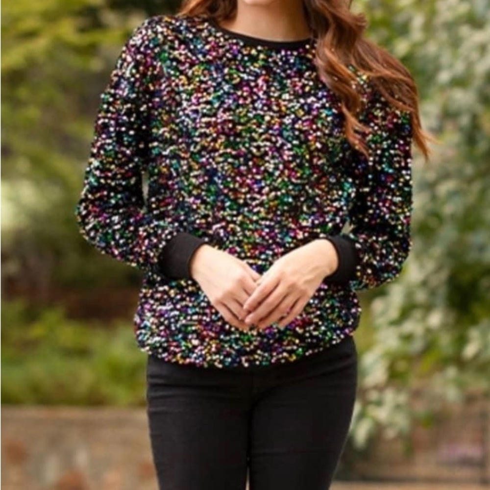 Long sleeve multi sequin top